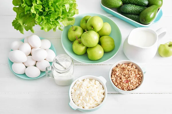 Comer Ingredientes Alimentares Saudáveis Quadro Comida Conceito Superalimentos Fitness Breakfast — Fotografia de Stock