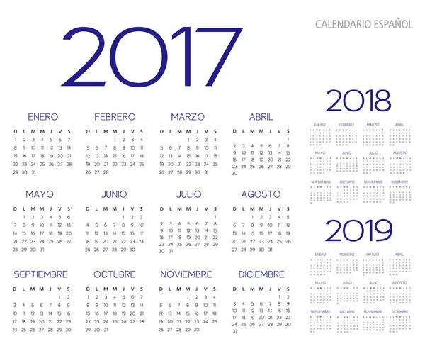 Calendario Español 2017-2018-2019 vector — Vector de stock