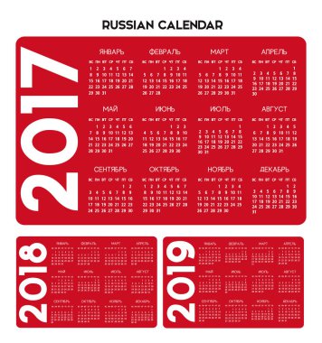 Rusya takvim 2017-2018-2019 vektör 