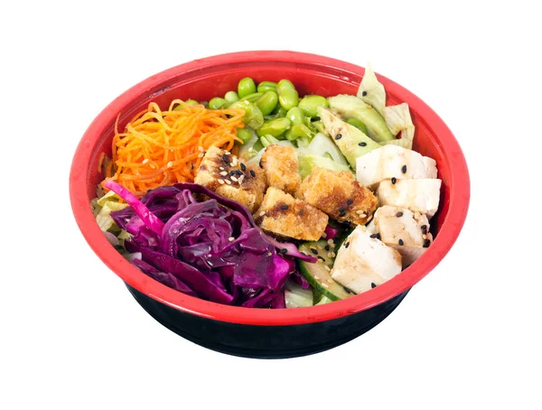 Tofu vegetariano poke bowl sobre mesa de madera —  Fotos de Stock