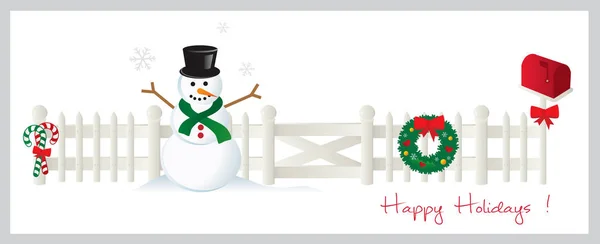 Happy holiday christmas fence banner illustration — Stock Vector