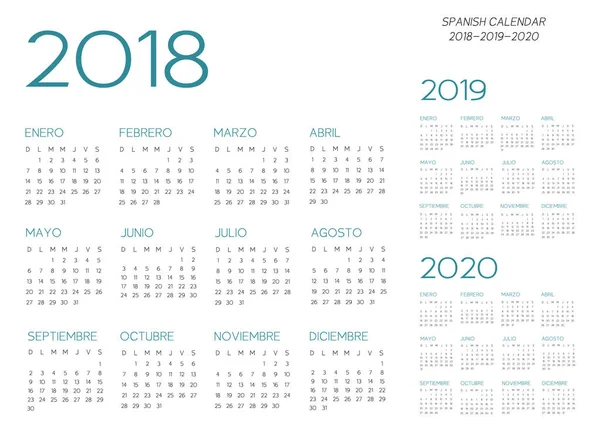 Španělský kalendář 2018 – 2019-2020 vektor — Stockový vektor