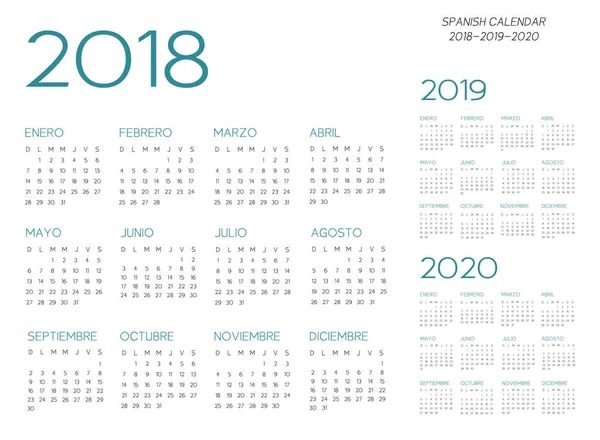 İspanyol takvim 2018-2019-2020 vektör 