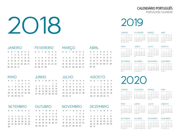 Portugalská kalendář 2018 – 2019-2020 vektor — Stockový vektor