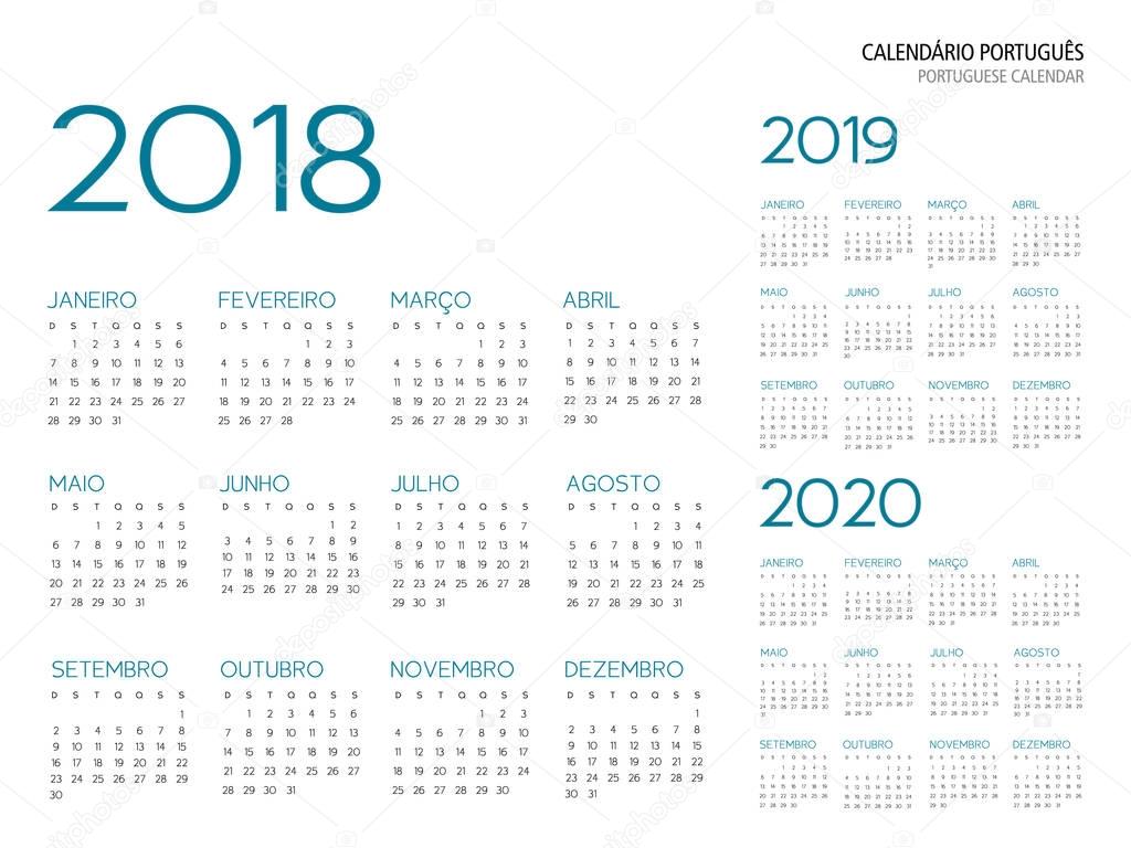 Portuguese Calendar 2018-2019-2020 vector 