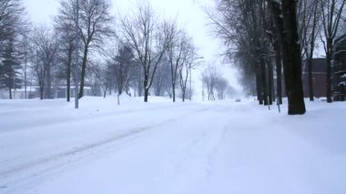 sessiz karlı kış sabahı Sorel-Tracy sokak Quebec Kanada