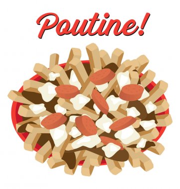 Poutine yemek illüstrasyon tepesi sosis ile