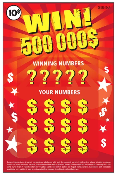Billete de lotería instantánea rascar de ilustración vectorial — Vector de stock