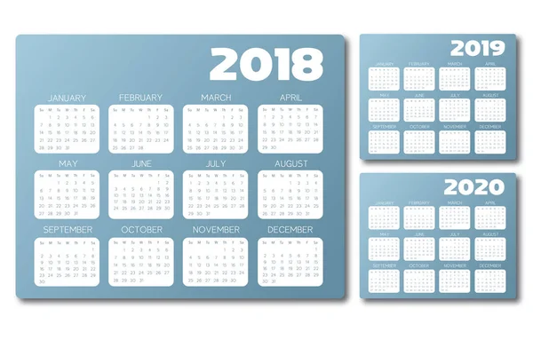 Englanti Kalenteri 2018 2019 2020 sininen harmaa vektori teksti on ääriviivat — vektorikuva