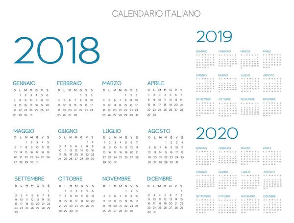 Calendario italiano 2018-2019-2020 vector — Vector de stock