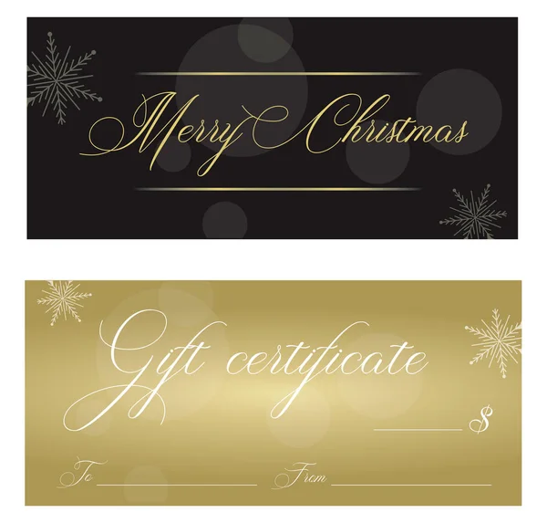 Certificado de regalo de oro y negro vacaciones de Navidad — Vector de stock