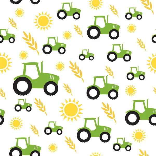 Tractor farming seamless pattern vector — 스톡 벡터