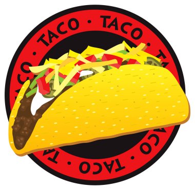 Taco Meksika yemeği yuvarlak etiket vektörü 