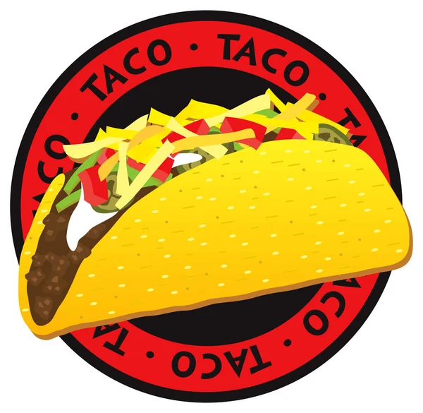 Taco mexican vektor round label makanan - Stok Vektor