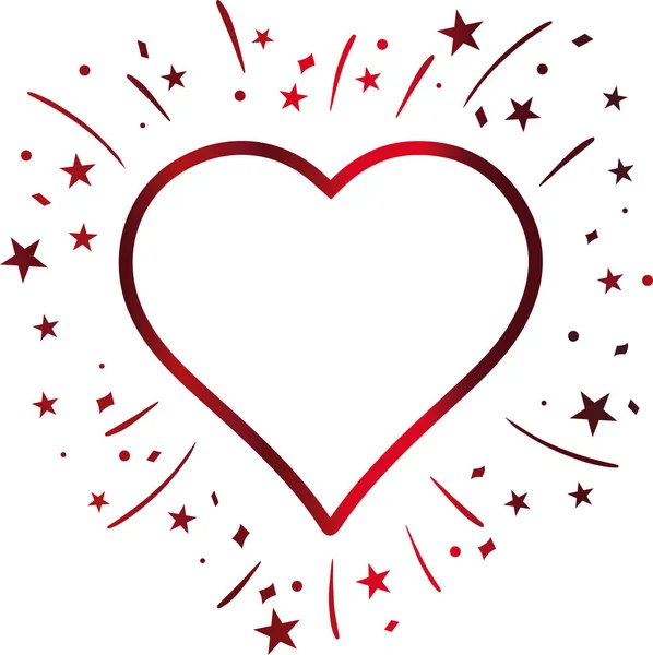 Símbolo de forma de coração com explosão confettis — Vetor de Stock