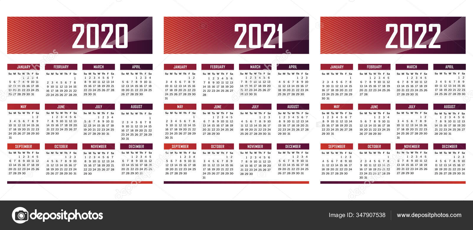 English Modern Calendar 2020 2021 2022 Vector Vector Image By C Juliedeshaies Vector Stock 347907538