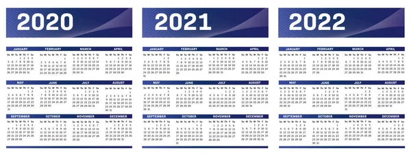 Anglický Moderní Techno Kalendář Pro Roky 2020 2021 2022 Vektorový — Stockový vektor