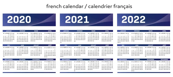 Francouzský Moderní Techno Kalendář Pro Roky 2020 2021 2022 Vektorový — Stockový vektor