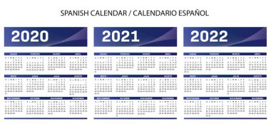 Spanish language text blue Calendar 2020-2021-2022 vector text is outline vector