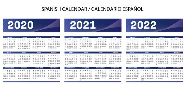 Modrý Text Španělštině Kalendář 2020 2021 2022 Vektorový Text — Stockový vektor