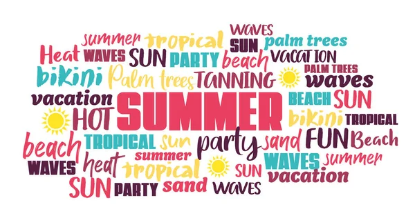 Summer Related Concept Cloud Word Tag Colorful Vector — Stockový vektor