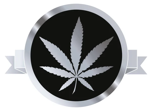 Plateado Insignia Cannabis Icono Vector Ilustración — Vector de stock
