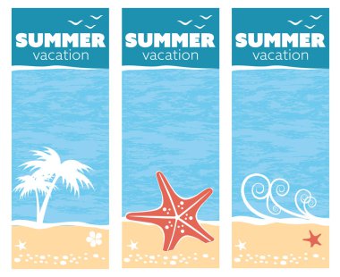 tropikal deniz yaz tatili afişi dikey illüstrasyon vektörü