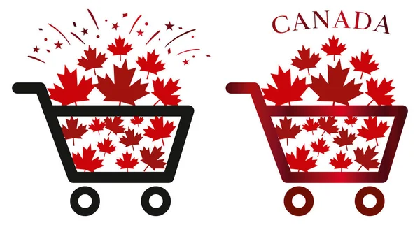 Glänsande Röd Och Svart Kanada Land Köp Koncept Vagn Illustration — Stock vektor