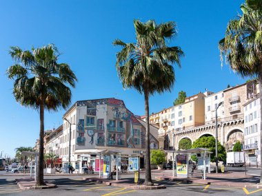 CANNES, FRANCE - JUNE 01, 2019: Beautiful and Exotic Architecture Of Historic Houses Downtown City Of Cannes