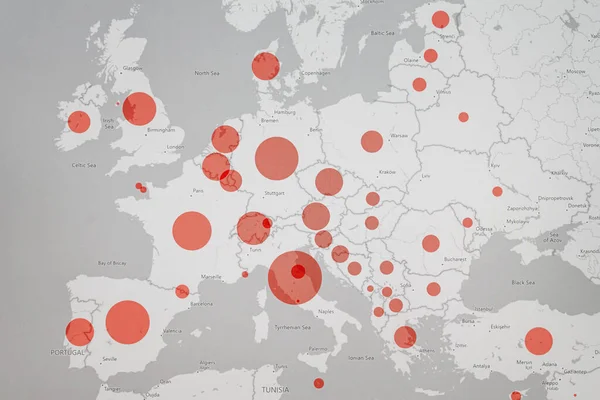 Bucharest Rumunia Marca 2020 Mapa Europy Pandemią Koronawirusową Rozprzestrzeniającą Się — Zdjęcie stockowe