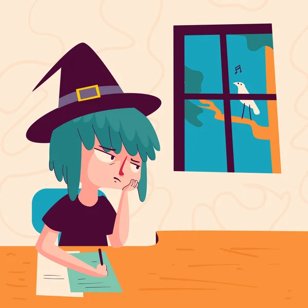 Bored Witch Looking out of Window — Stock Vector