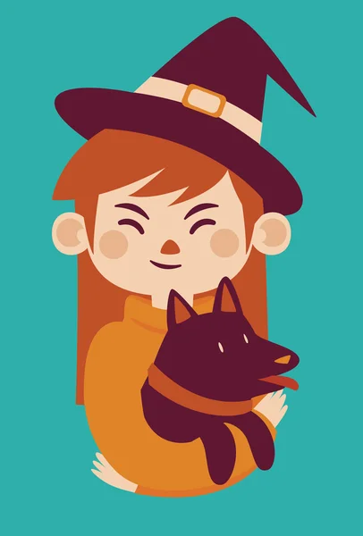 Witch Holding Dog — Stock Vector