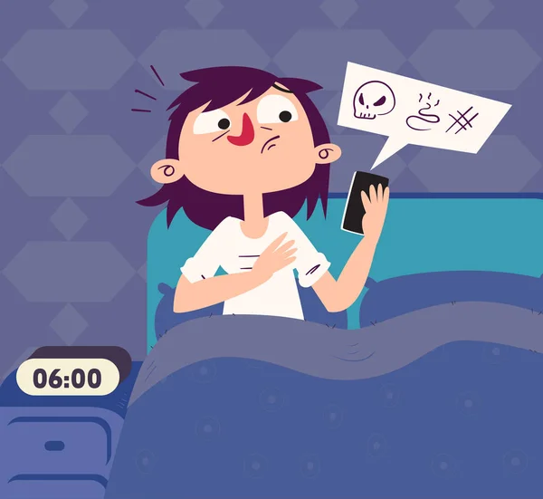 Girl in Bed Being Cursed on Phone Vector Graphics