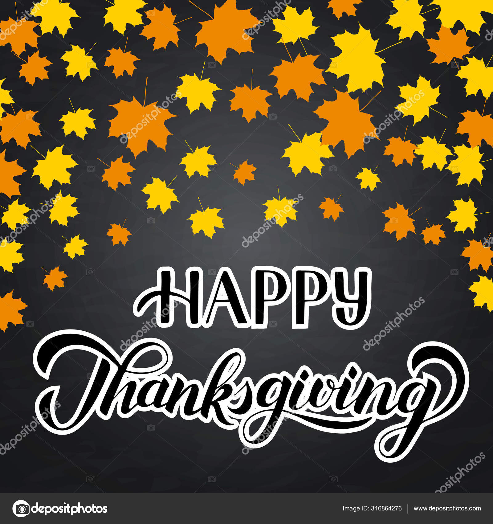 Happy Thanksgiving Written With Brush On Chalkboard Background Autumn Fallen Leaves Confetti And Calligraphy Lettering Holiday Vector Illustration Vector Image By C Designergraphic84 Vector Stock 316864276