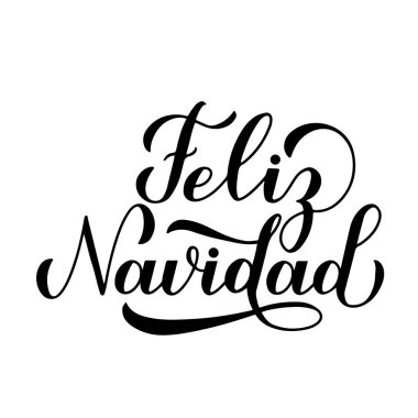 Feliz Navidad el yazısı beyaza izole edilmiş. İspanyolca Mutlu Noeller tipografi posteri. Tebrik kartı, pankart, yüzücü, çıkartma vs. için vektör şablonunu düzenlemek kolay.