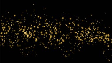 Siyah zemin üzerinde altın parıltılı parçacıklar. Altın ışıklar parlıyor 