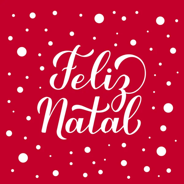 Feliz Natal calligraphie lettrage à la main sur fond rouge avec confettis de neige. Joyeux Noël affiche de typographie en portugais. Modèle vectoriel facile à modifier pour carte de vœux, bannière, flyer, invitation . — Image vectorielle