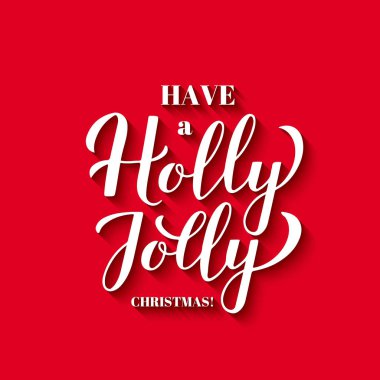 Kırmızı arka planda gölgesi olan bir Holly Jolly Noel el yazısı alın. Tatil tipografi posteri, tebrik kartı, afiş, etiket, davetiye için vektör şablonunu düzenlemek kolay.