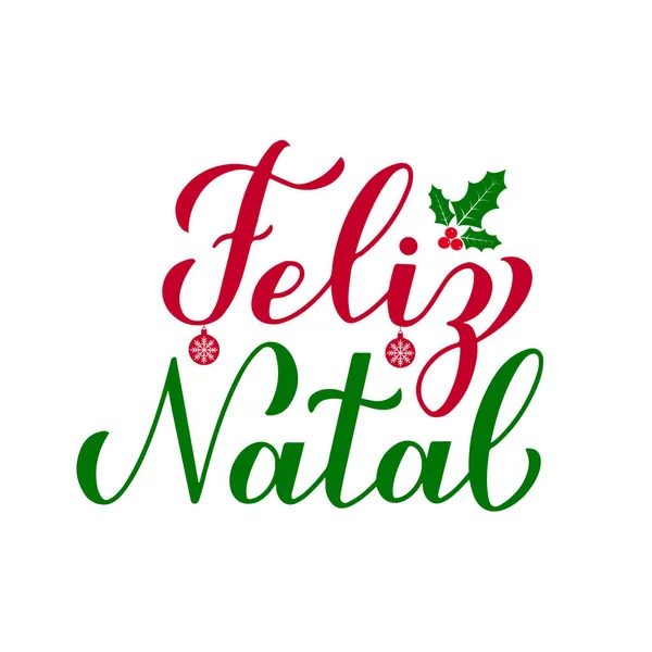纳塔尔笔迹上有黑莓寄生在白色上的手写字体。 用葡萄牙语写的圣诞快乐字体海报。 贺卡、横幅、传单、贴纸等的矢量模板. — 图库矢量图片