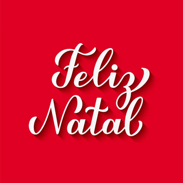 Feliz Natal caligrafia mão letras com sombra no fundo vermelho. Cartaz de tipografia de Feliz Natal em português. Modelo vetorial fácil de editar para cartão, banner, panfleto, convite, etc. . —  Vetores de Stock