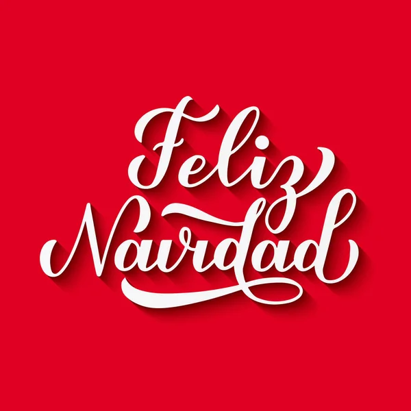 Feliz Navidad kalligrafie handschrift met schaduw op rode achtergrond. Vrolijk kersttypografie poster in het Spaans. Eenvoudig te bewerken vectorsjabloon voor wenskaart, banner, flyer, uitnodiging, enz.. — Stockvector