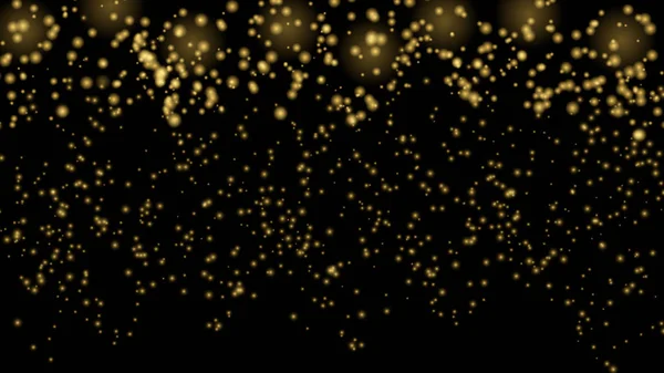 Gouden glitter deeltjes op zwarte achtergrond. Lichtflare abstr — Stockvector