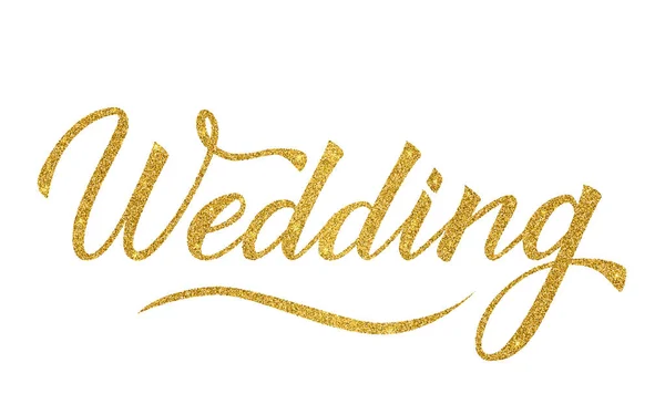 Sparkle goud glitter schrijven Wedding geïsoleerd op wit. Handgeschreven met borstelkalligrafie belettering. Eenvoudig te bewerken vectorsjabloon — Stockvector