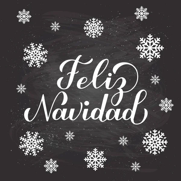 斯威兹 · 纳维德在黑板上手写手写字体，背景上有雪花。 用西班牙语写的圣诞快乐字体海报。 贺卡、横幅、传单、明信片的矢量模板. — 图库矢量图片