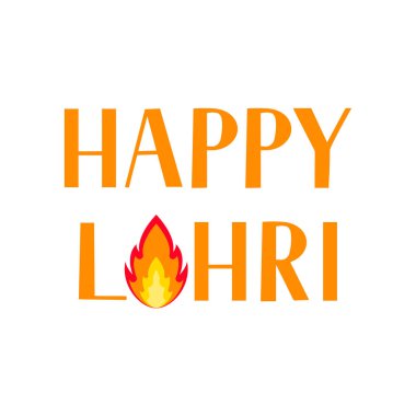 Beyaz zemin üzerinde ateş izole Happy Lohri harfleri. Tr
