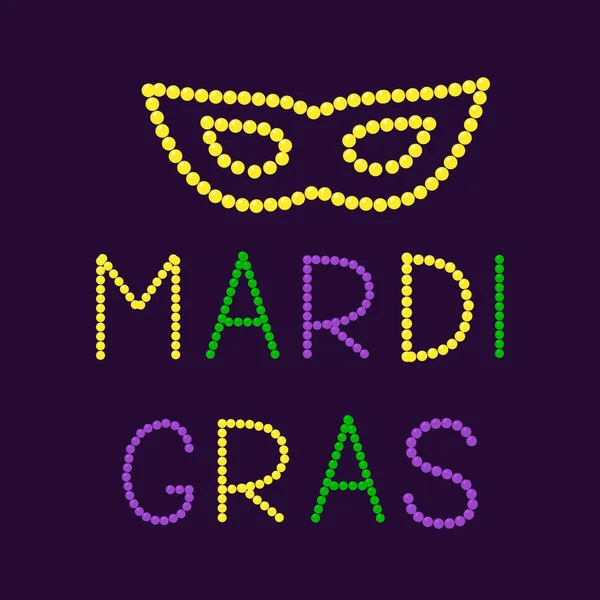 Mardi Gras letras y máscara hecha de cuentas de colores. Grasa o Shr — Vector de stock