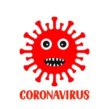 Corona Virus cartoon character and lettering isolated on white b