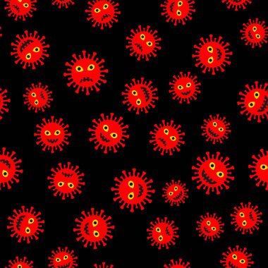 Corona Virus cartoon characters on black background seamless pat