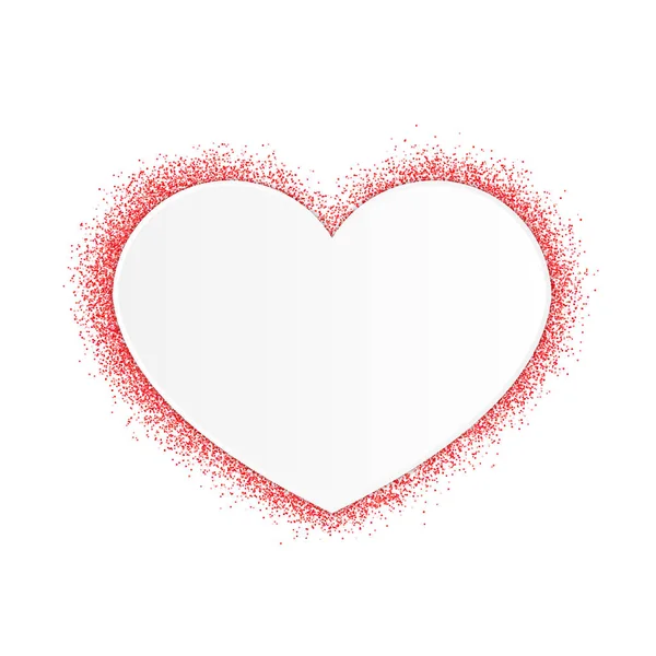 White paper heart and red glitter dots confetti. Valentines day — 스톡 벡터