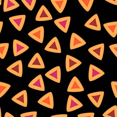 Hamantaschen kusursuz desen. Geleneksel Yahudi yemekleri Hamantaschen kurabiyeleri. İsrail Karnavalı Purim vektör arkaplan illüstrasyonu. 
